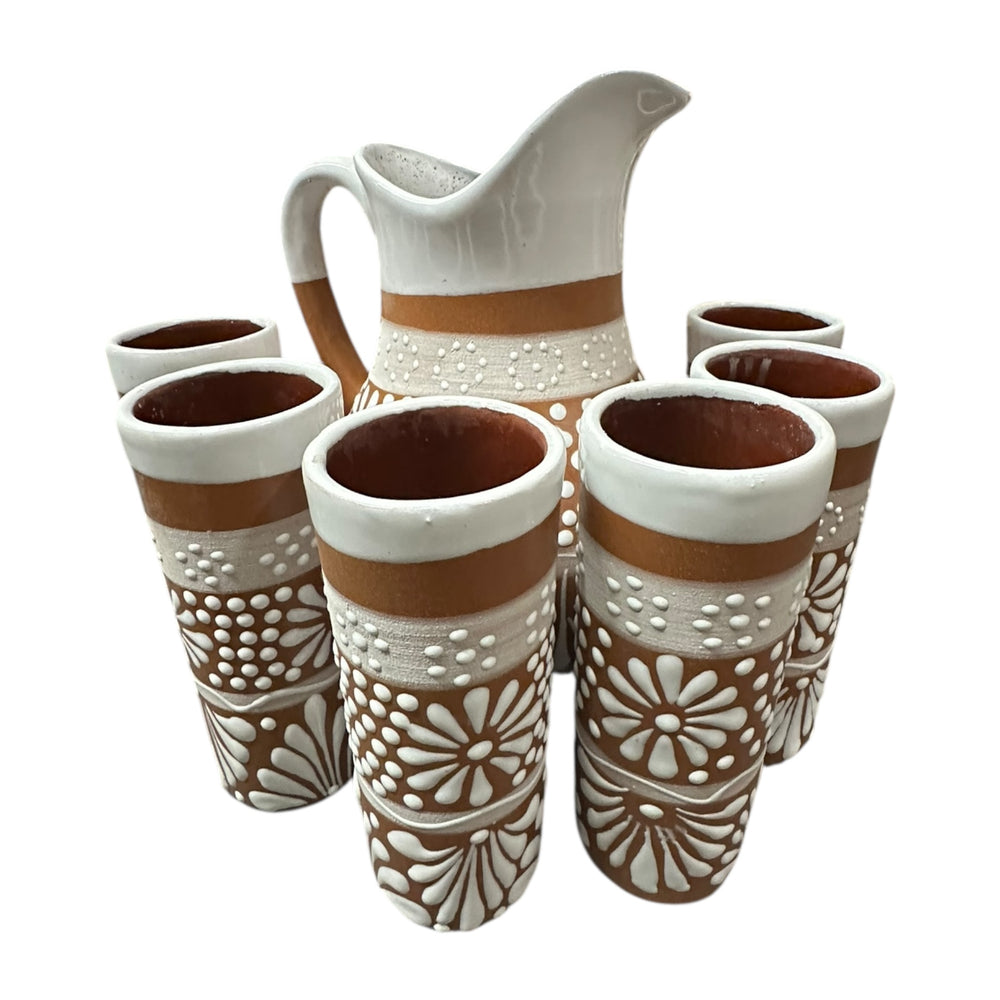 Clay Pitcher w/ Cups Set