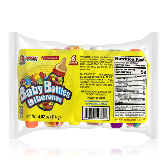 Baby Bottles With Gum - Biberones Dulces Tipicos 6Ct