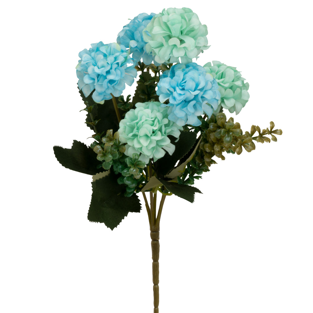 Artificial 6 Head Snowball Bush 12" - Blue and Turquoise